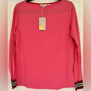Boden Pink Long Sleeve Tee with Striped Cuffs